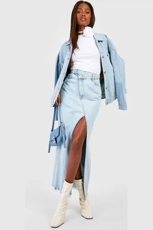 Boohoo Jupe Longue En Jean Asymétrique Fendue