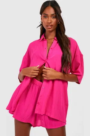 Boohoo Ensemble Texturé Avec Chemise, Short Et Chouchou