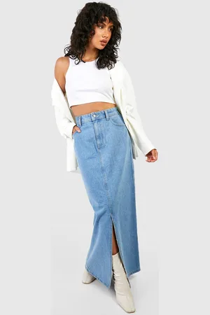 Boohoo Jupe Longue En Jean Délavé