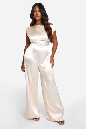 Boohoo Grande Taille,Combinaison Large Satinée Froncée À Épaules Dénudées