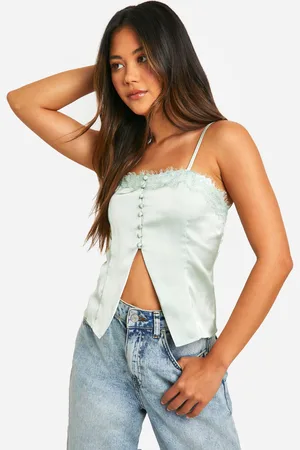 Boohoo Caraco Satiné Boutonné À Dentelle