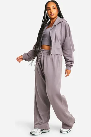 Boohoo Grande Taille,Survêtement 3 Pièces Avec Crop Top Et Sweat À Capuche