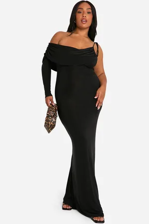 Boohoo Grande Taille,Robe Longue À Manches Longues Et Col Bénitier