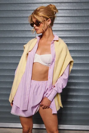 Boohoo Mini,Jupe Texturée À Rayures Et Dentelle
