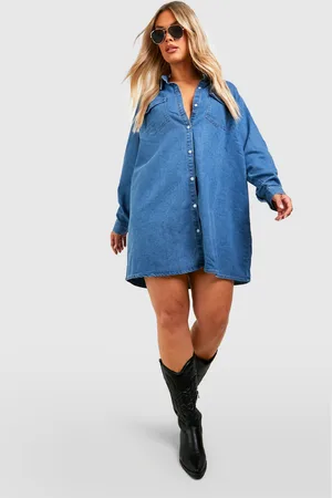 Boohoo Grande Taille,Robe Chemise En Jean