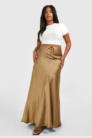 Boohoo Grande Taille,Jupe Longue Satinée À Cordon De Serrage