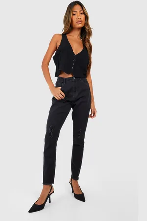 Boohoo Jean Flare Basique À Taille Haute Et Déchirures