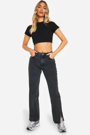 Boohoo Jean Droit Fendu Basique Taille Haute