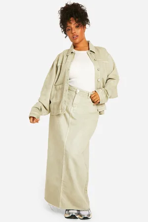 Boohoo Grande Taille,Jupe Longue Délavée En Jean