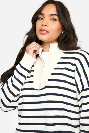 Boohoo Grande Taille,Pull À Col Zippé Et Rayures