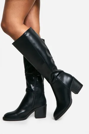 Boohoo Bottes Hautes À Talon Carré,Pointure Large