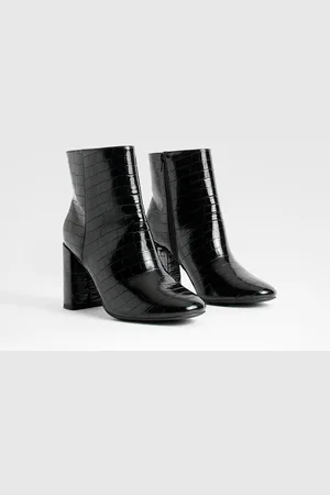 Boohoo Bottines Croco À Talon Carré,Pointure Large