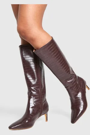 Boohoo Bottes Hautes Croco À Talon,Pointure Large