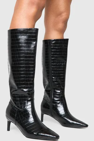 Boohoo Bottes Hautes Croco À Talon,Pointure Large