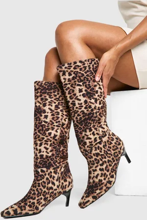 Boohoo Bottes Hautes Carrées À Imprimé Léopard,Pointure Large