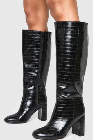 Boohoo Cuissardes Croco À Talon Évasé,Pointure Large