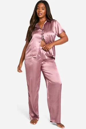Boohoo Grande Taille,Ensemble Avec Top Satiné Noué Et Pantalon