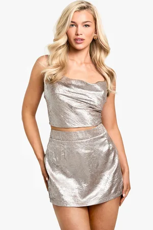 Boohoo Caraco Satiné À Col Bénitier Et Strass,Gris