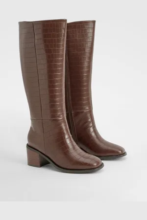 Boohoo Bottes Hautes Carrées Croco,Pointure Large