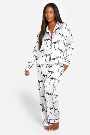 Boohoo Grande Taille,Ensemble De Pyjama Satiné À Imprimé Nœud