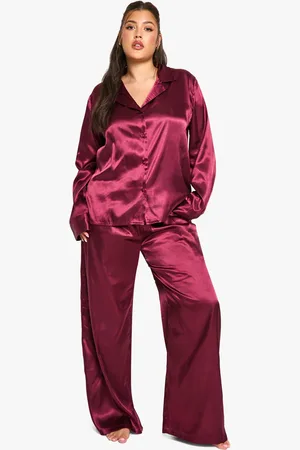 Boohoo Grande Taille,Ensemble De Pyjama Satiné Avec Chemise Boutonnée Et Pantalon