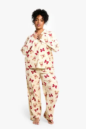 Boohoo Grande Taille,Ensemble De Pyjama En Polaire À Imprimé Ours Et Nœud