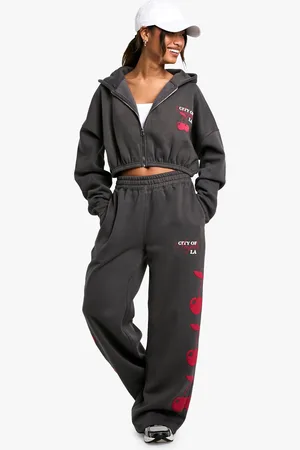 Boohoo Jogging Droit À Slogan Cerise