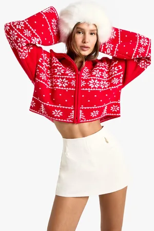 Boohoo Cardigan Zippé En Maille Premium À Motif Jacquard De Noël