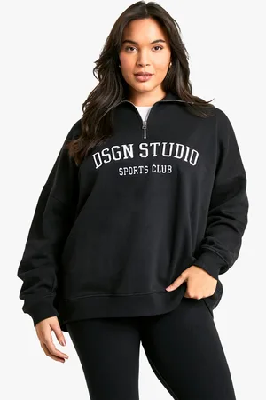 Boohoo Grande Taille,Sweat Oversize À Col Zippé Et Slogan Dsgn Studio