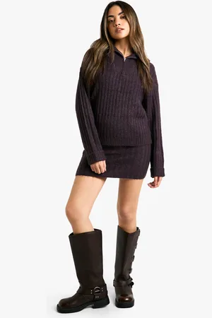 Boohoo Ensemble Oversize À Col Zippé En Maille Douce Et Mini,Jupe
