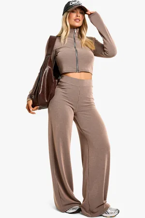 Boohoo Ensemble Côtelé Avec Top Zippé Et Pantalon Large