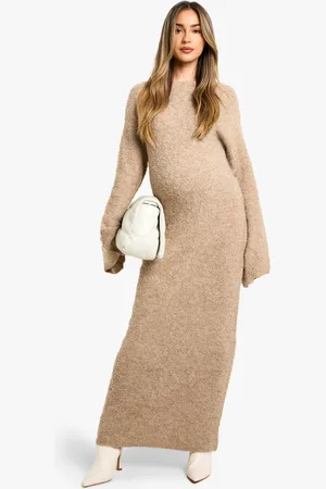Boohoo Maternité,Robe Longue De Grossesse En Polaire À Manches Évasées