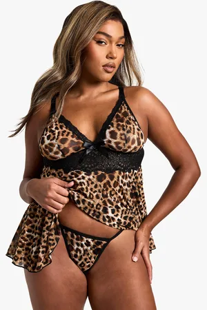 Boohoo Grande Taille,Ensemble Avec String À Imprimé Léopard Et Nuisette