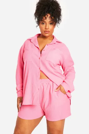 Boohoo Grande Taille,Ensemble Texturé Avec Chemise Et Short