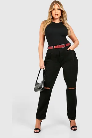 Boohoo Grande Taille,Jean Mom Taille Haute Déchiré