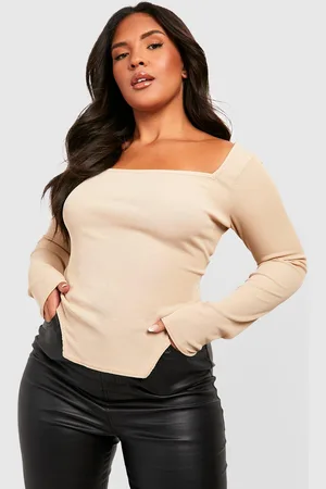 Boohoo Grande Taille,Corset Côtelé À Manches Longues