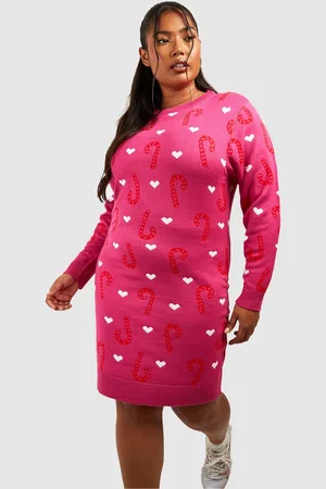 Boohoo Grande Taille,Robe Pull De Noël À Motif Cœur En Sucre D