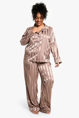 Boohoo Grande Taille,Ensemble De Pyjama Satiné À Rayures