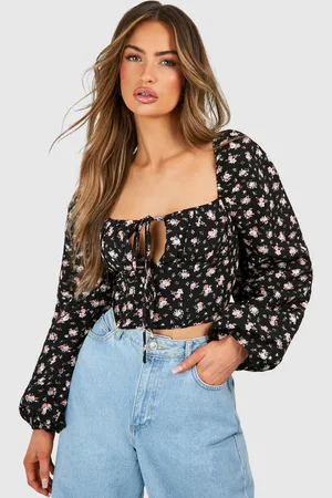 Boohoo Corset Fleuri À Manches Bouffantes