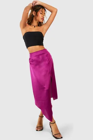 Boohoo Jupe Mi,Longue Satinée Fendue Sur Le Côté