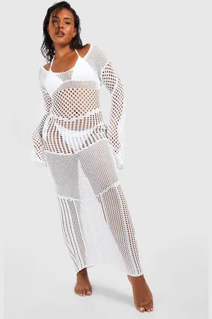 Boohoo Grande Taille,Robe Longue En Crochet À Manches Longues
