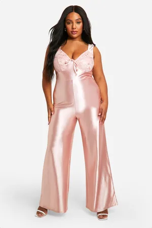Boohoo Grande Taille,Combinaison Large Satinée À Détails En Dentelle