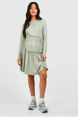 Boohoo Maternité,Robe De Grossesse À Volants En Maille Côtelée Épaisse