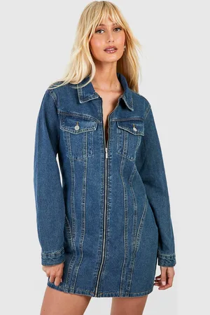Boohoo Robe Chemise En Jean Zippée