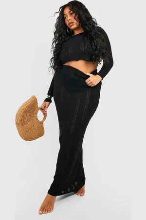 Boohoo Grande Taille,Ensemble De Plage En Crochet Avec Top Et Jupe Longue