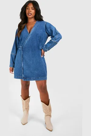 Boohoo Grande Taille,Robe Portefeuille En Jean