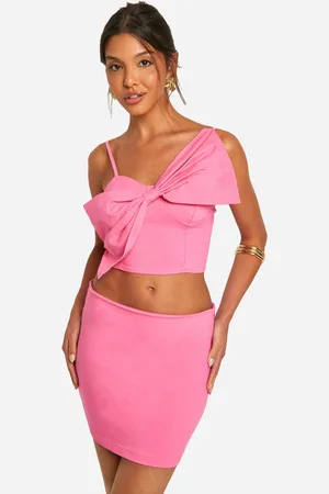 Boohoo Ensemble En Popeline Avec Crop Top À Nœud Et Mini,Jupe