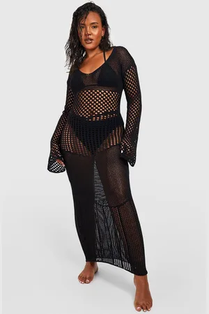 Boohoo Grande Taille,Robe Longue En Crochet À Manches Longues