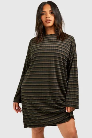 Boohoo Grande Taille,Robe Pull Côtelée À Col Ras