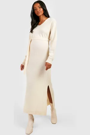 Boohoo Maternité,Robe De Grossesse Longue Fendue En Maille